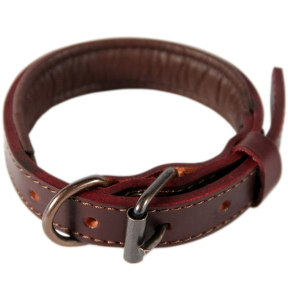 logical leather padded dog collar - best full grain heavy duty genuine leather collar - brown - small