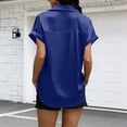 thumbnail image 4 of Womens Satin V Neck Blouse Short Sleeve Silk Tops Button down Shirts Trendy Business Casual Outfits, 4 of 9