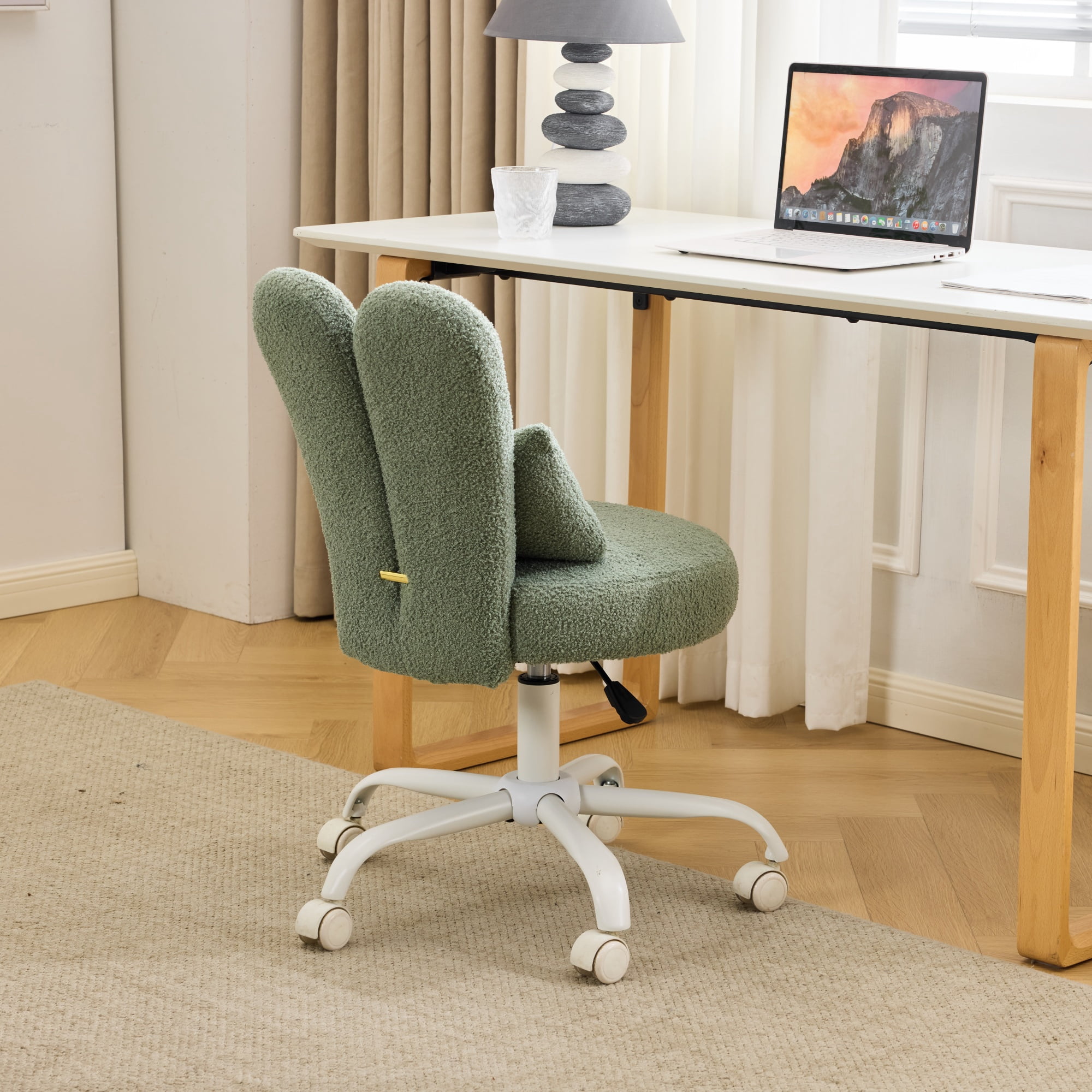 Ktaxon Teddy Fleece Office Chair, Rabbit Ear Backrest Vanity Chair, Adjustable Swivel Reading Chair for Home Office Green