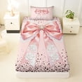 thumbnail image 3 of Manfei Pink Bow Pearl Rose Twin Sheet Sets for Girls, Cute Ribbon Bedding, 3 Pieces, 3 of 5