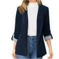 thumbnail image 2 of BLTIBY Blazer for Women Fall Business Fit Work Office Casual Solid-Color Striped Patchwork Lightweight Outfits One Button Lapel Jacket with Pockets Navy S, 2 of 9