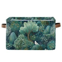 Yayeee Canvas Storage Basket with Handles for Shelves Fabric Bins Closet Organizer, Green Forest Pattern