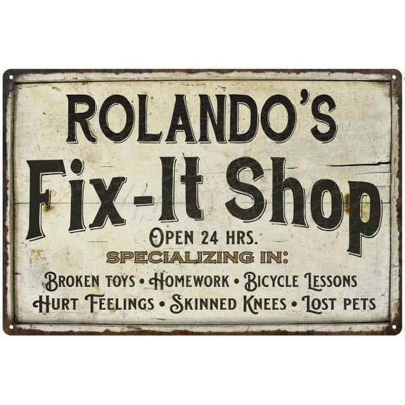 ROLANDO'S Fix-It Shop Sign Grandpa Dad Wall Decor 8 x 12 High Gloss Metal 208120006466