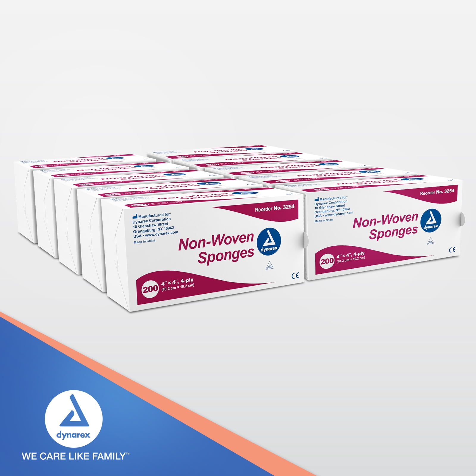 Dynarex Non-Woven Sponges, Non-Sterile Gauze Sponges, for Cleansing, Prepping and Dressing, 4"x 4", 4 Ply, 1 Case of 2000 (10 Boxes of 200)