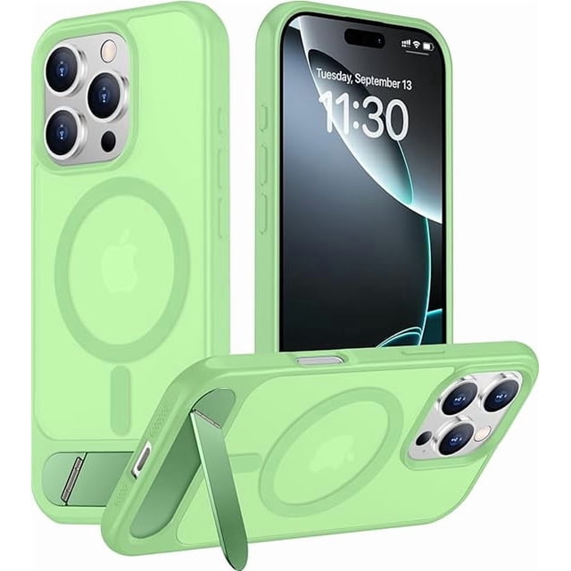 Funda Magnética Invisible con Soporte para iPhone 16 Pro Max 6.9", Verde Claro