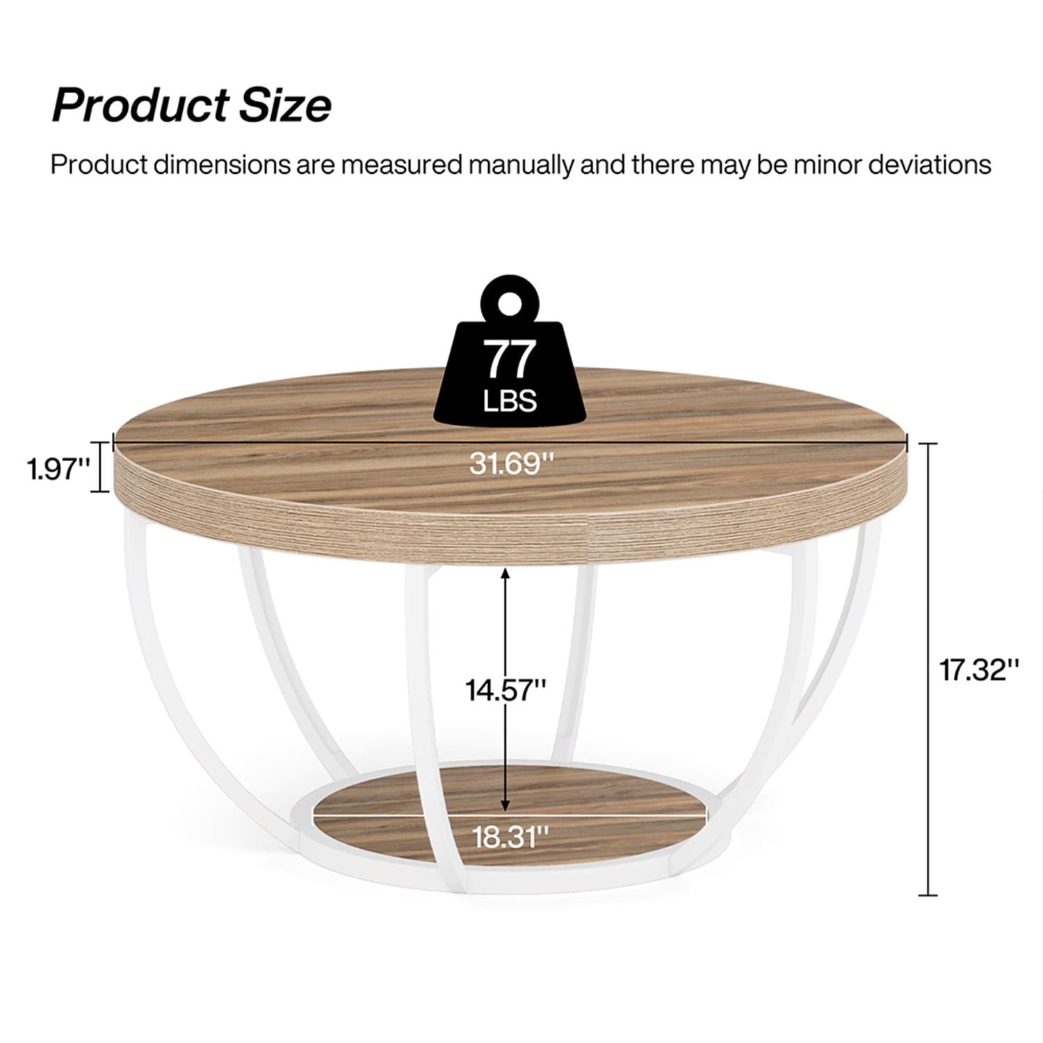 Demi Bonn Wooden Coffee Table, 2-Tier Round Central Cocktail Table with Shelves for Living Room, Brown