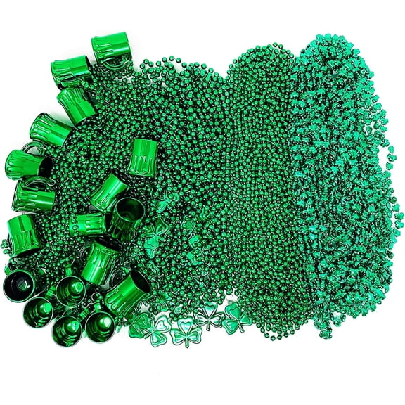4E's Novelty 72-Pack St. Patrick's Day Beads & Shot Glasses - 33" Green Shamrock Necklaces