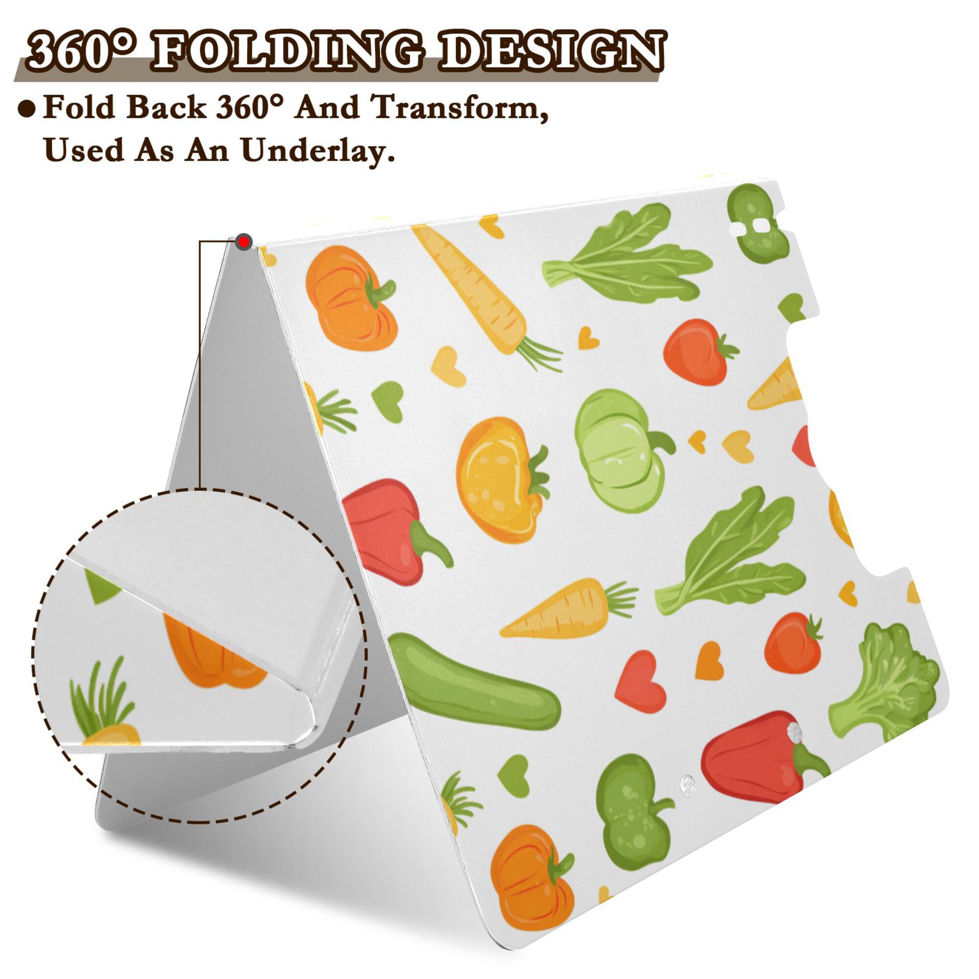 FORMRS A4 Clipboard Folder with Pen Holder Horizontal Foldable School Office Binder, White Vegetables Pattern