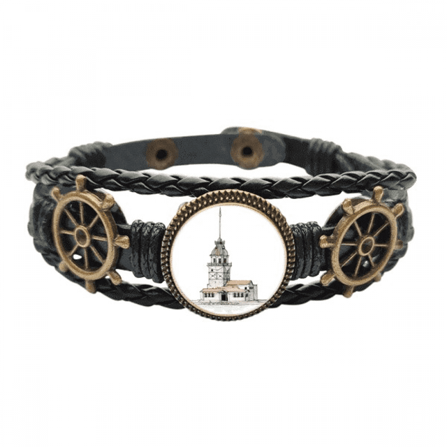Torre de la doncella en Estambul, Turquía Pulsera marina tejida en cuero