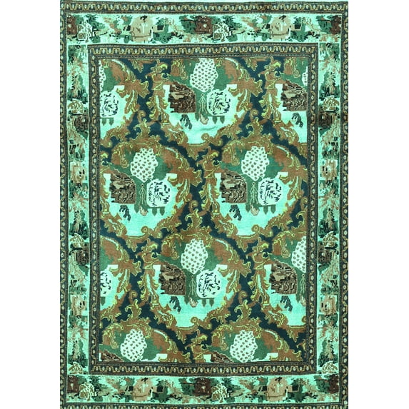 Ahgly Company Machine Washable Indoor Rectangle Persian Turquoise Blue Traditional Area Rugs, 2' x 4'