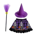 thumbnail image 6 of G`irls Halloween Skeleton Print Tutu Skirt Outfit Set, Witch Hat and Broom Accessory Pack for K_ids Party Dress Up, 6 of 6