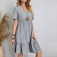 thumbnail image 6 of Kaemgyyd Women's Summer Dresses Trendy Pleated Ruffle Hem Beach Sundress Casual V Neck Tiered Loose Short Sleeve Mini Dress, 6 of 7