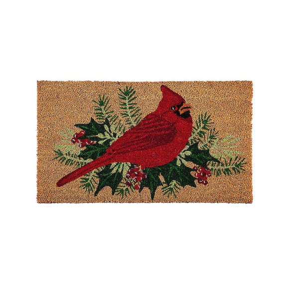 Evergreen Winter Cardinal Indoor Outdoor Natural Coir Doormat 1'4"x2'4" Brown