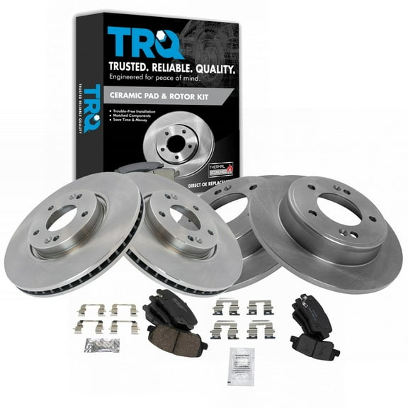 TRQ Front and Rear Brake Pad & Rotor Kit Brake Pads Brake Rotor Ceramic Fits Select 2013-2015 Hyundai Veloster 2014-2016 Kia Forte Koup Forte5