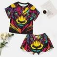 thumbnail image 4 of Tiger Animal Graffiti Women's Ruffle Short Sleeve Tops And Shorts Cute Peeps Bunny Pajamas Sets, 4 of 7