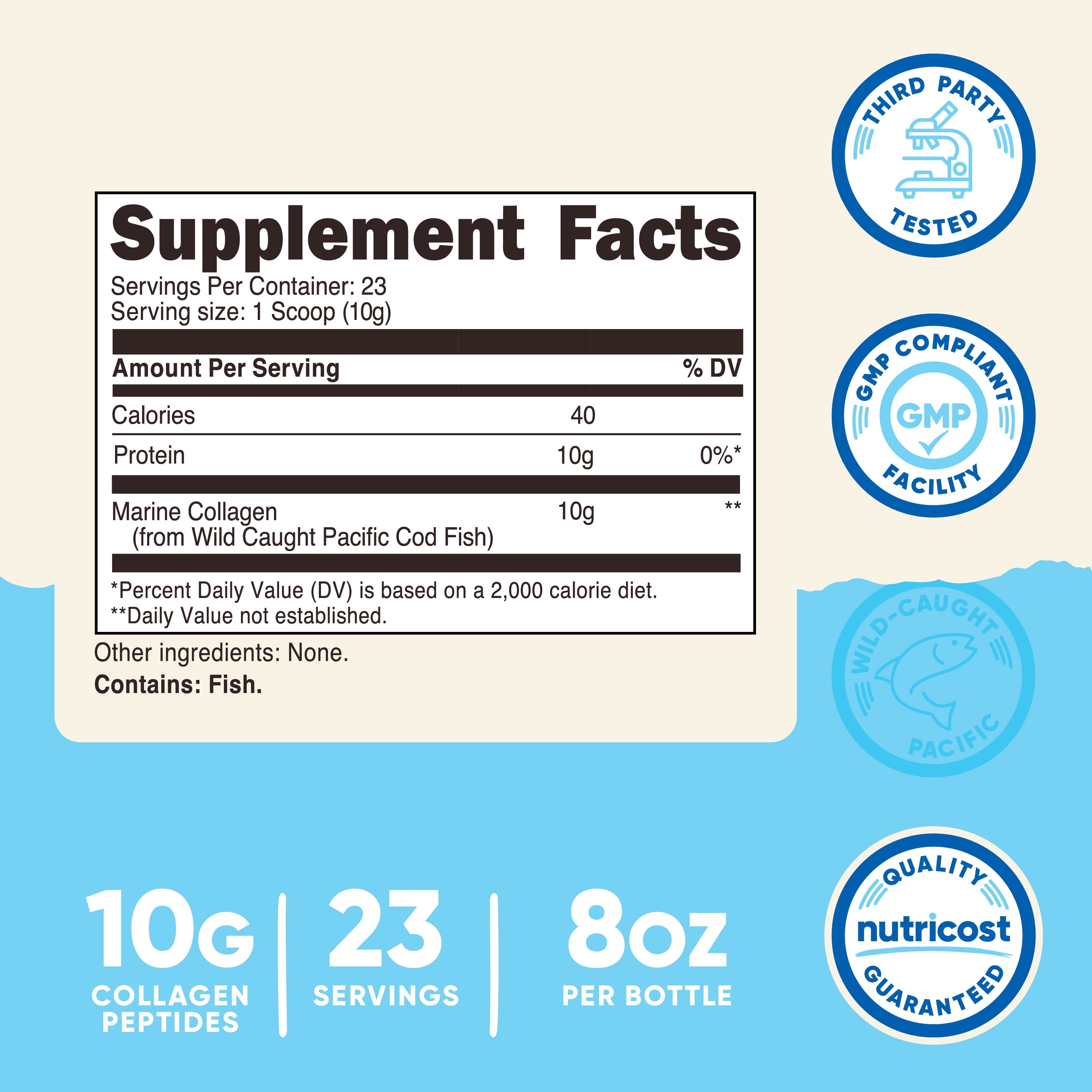 Nutricost Marine Collagen Powder Wild Caught Fish (Unflavored) (8 oz) - 23 Servings, 10 G Protein Per Serving, Alaskan Wild-Caught