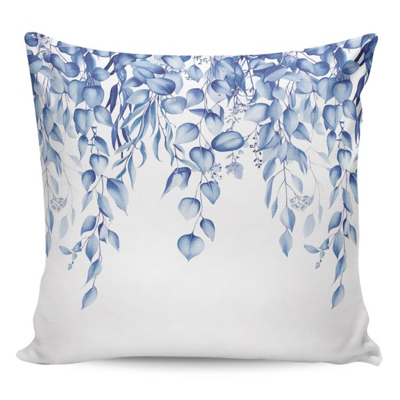Waterproof Outdoor Throw Pillows with Inserts 18"x18", Eucalyptus Leaves Soft Decorative Pillowcases for Couch Bedroom, Navy Blue Summer Botanical Weeping Pillow Covers for Sofa Living Room