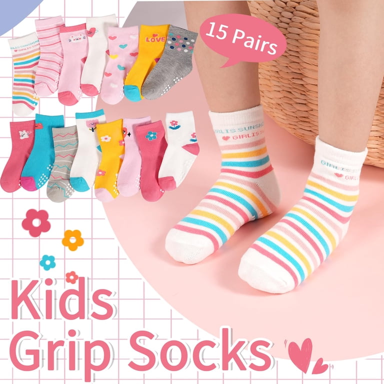 Elutong Girls Non-Slip Cartoon Socks 15-Pair Pack photo 5