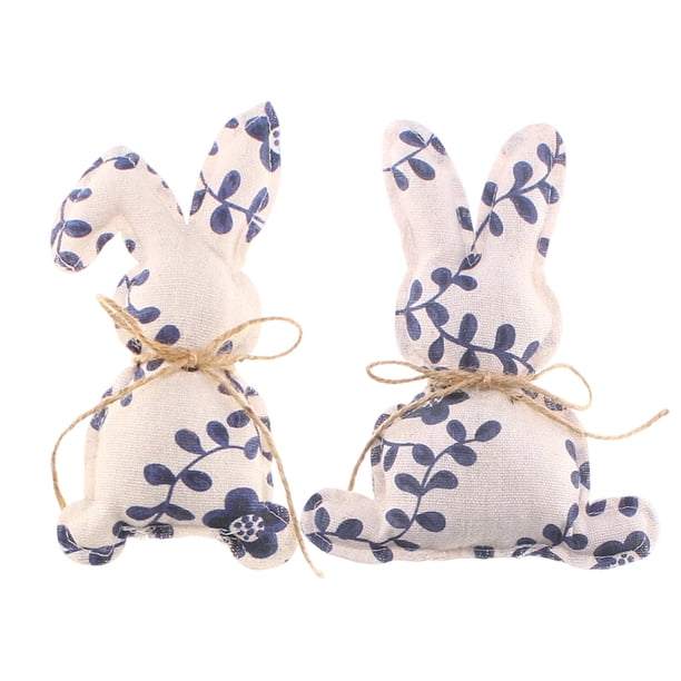 Decoraciones de Fiesta Azules Y Blancos Serie de Porcelana Azul Y Blanco Conejos de Tela Ornamentos Conejos de Pascua Suministros de Diseño de Fiesta de Vacaciones Decoraciones de Pascua para el Hogar