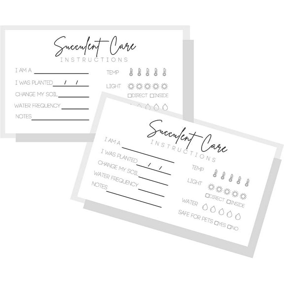 Succulent Care Cards  Physical Printed 2" x 3.5" inches Business Card Size  Plant Care  Minimalist White Design