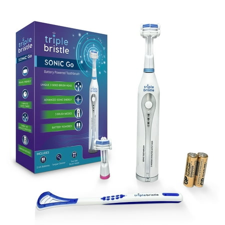 Triple Bristle Go Travel Sonic Toothbrush - AA Battery Charged, Perfect For On The Go Life Style - Great for camping, sleep overs, office, traveling, gym or in a Urt in Utah. Where will your Go, (Best Tooth Filling Over The Counter)