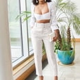 thumbnail image 2 of Siilsaa Big Leg Pants for Women Women Pants High Waisted Cargo Pants Combat Military Trousers Wide Leg Casual Pants White,S, 2 of 8
