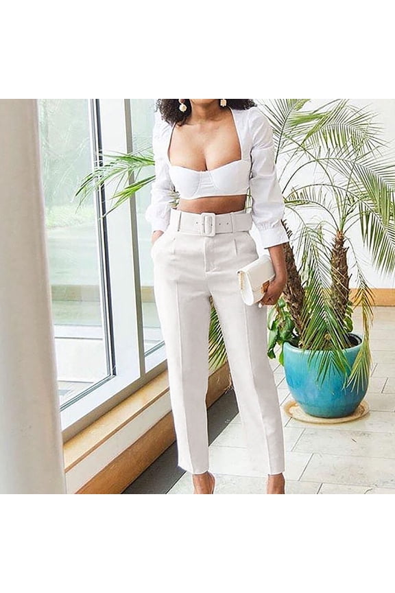 Women Pants Casual Work Yoga Pants for Women Capris High Waist Leggings with Pockets Wide Leg Exercise Workout Crop Straight (White,3XL)