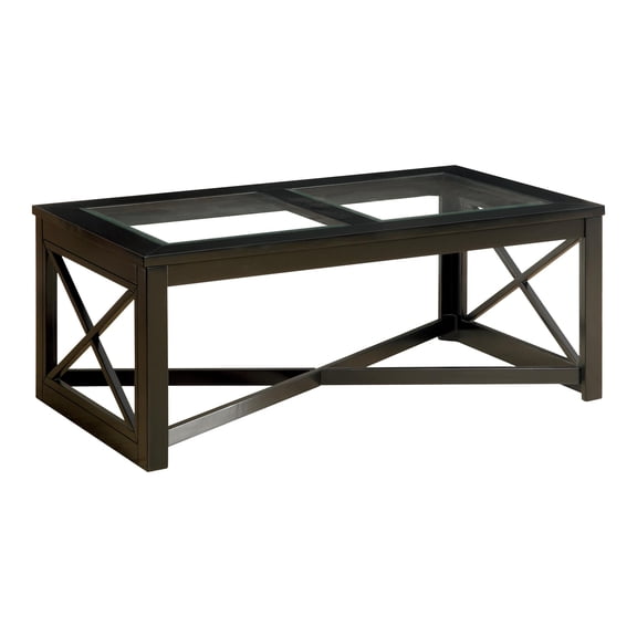 Furniture of America Pyxel Contemporary Glass Top Coffee Table in Black
