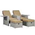 thumbnail image 1 of Ensemble de 5 Chaises Longues de Patio en Rotin PE, Chaises Longues Inclinables à 5 Niveaux Réglables avec Repose-Pieds de Rangement et Table d'Appoint en Verre Trempé, Mobilier d'Extérieur Kaki pour Jardin et Bord de Piscine, 1 of 7