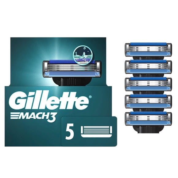Gillette Mach3 Razor Blade Refills Razor Cartridges, Razor Refills for Men With Lubrication Strip, 3-Blade Razor Blades for Close Shave 5ct