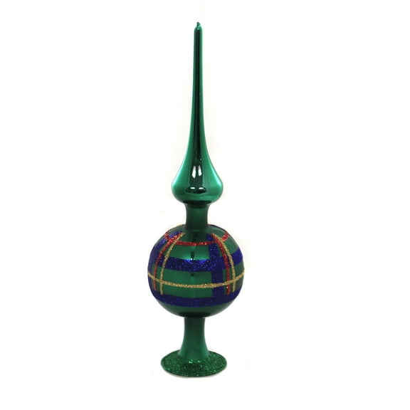 Forest Green Plaid Finial - 1 Tree Topper 10 Inch, Glass - Tree Topper Free Standing 21173T023