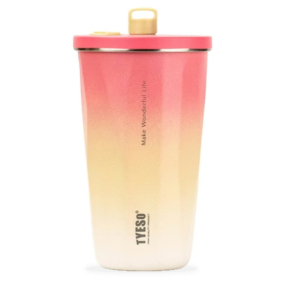 TYESO Travel Coffee Mug Tumbler with Lid and Retractable Straw | Insulated Stainless Steel Cold Brew Iced Coffee Cup Thermos | Gifts for Women Men Him Her | Voyager Collection | 20oz (Pink Gradient)