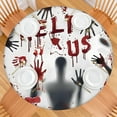 thumbnail image 2 of 44in Round Halloween Pumpkin Ghost Tablecloth with Elastic Edge, Fitted Table Cover for 36-44" Tables, Polyester Reusable Table Cloths Wipe Clean for Picnic, Dining, Outdoor Use and Party Decor, 2 of 7