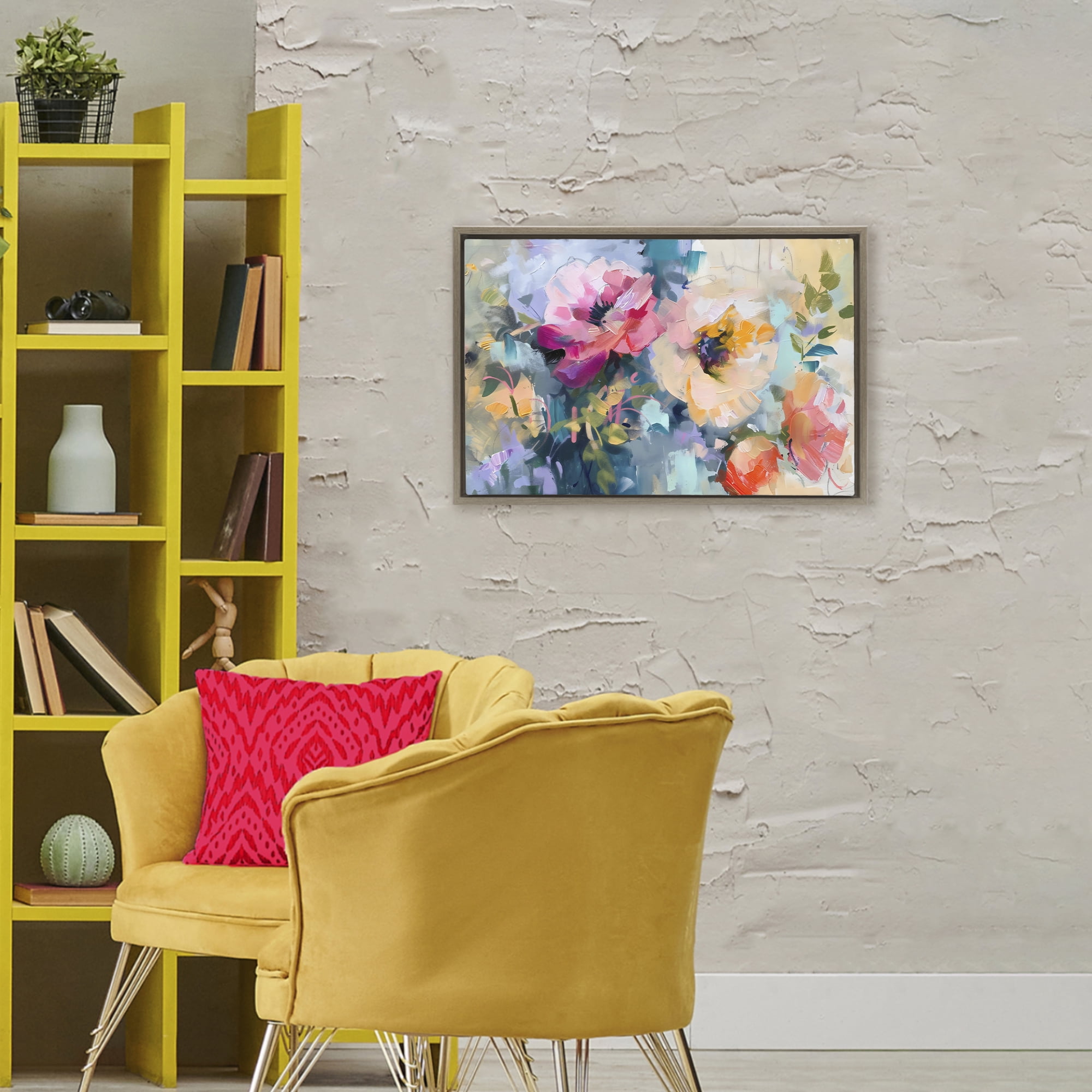 Stupell Industries Vibrant Florals Brushed Abstract Brown Framed Floater Canvas Wall Art, design by Creative Studio