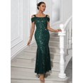 thumbnail image 4 of Dark Green Sequin Embellished Off-Shoulder Mermaid Evening Gown For Wedding Guest Prom Graduation, 4 of 6