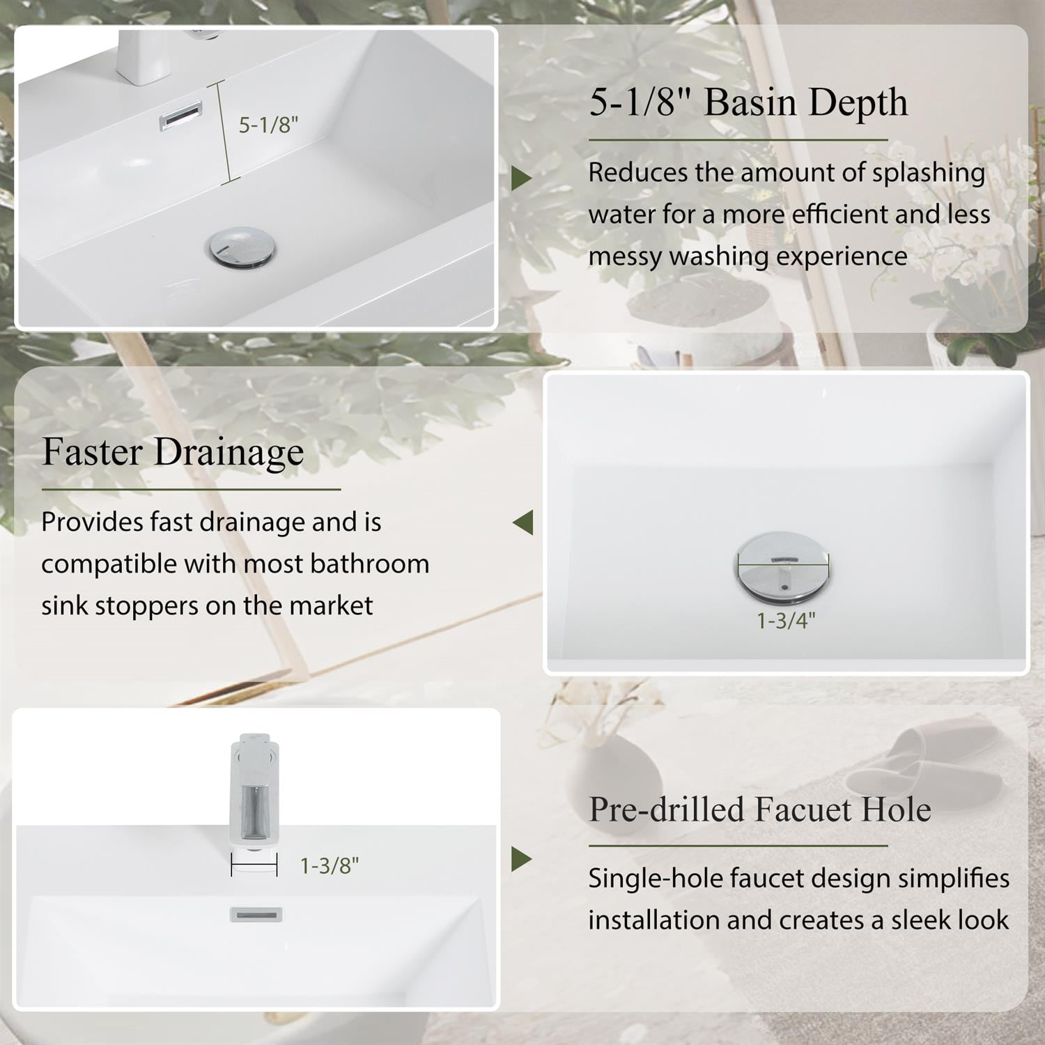 Demi Bonn 59" Wall-Mounted Bathroom Vanity with Sink, Stone Resin Countertop and 4 Soft Close Drawers, Faucets and Drains Not Included, White