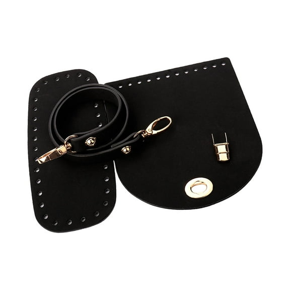 Abbraccia DIY PU Leather Bag Knitting Set Bag Bottom Shoulder Strap Flap Cover for Crochet Black