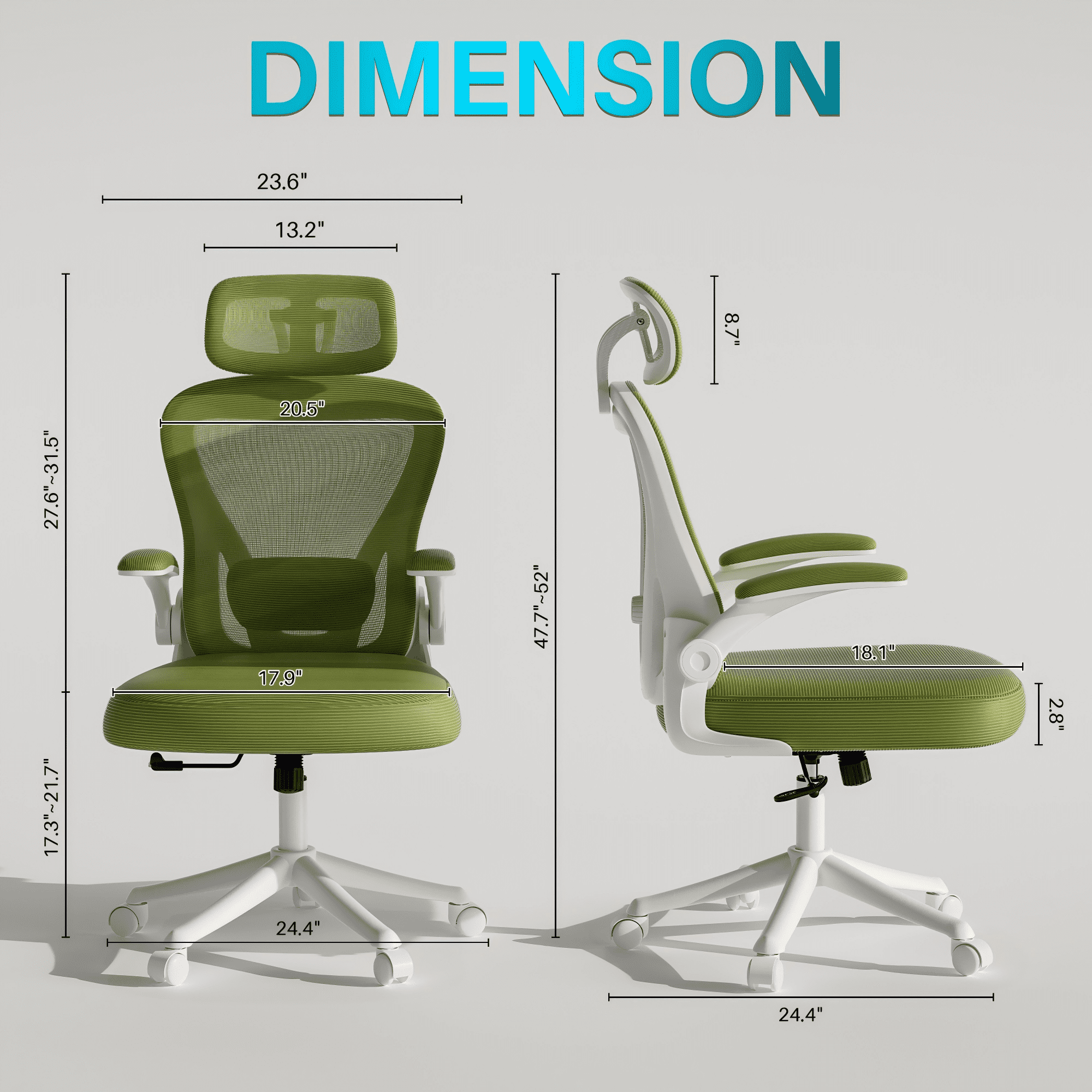 Solfway Home Office Collection Adult Mesh High Back Indoor Commercial Office Chair with Adjustable Armrest, Green (Set of 1)