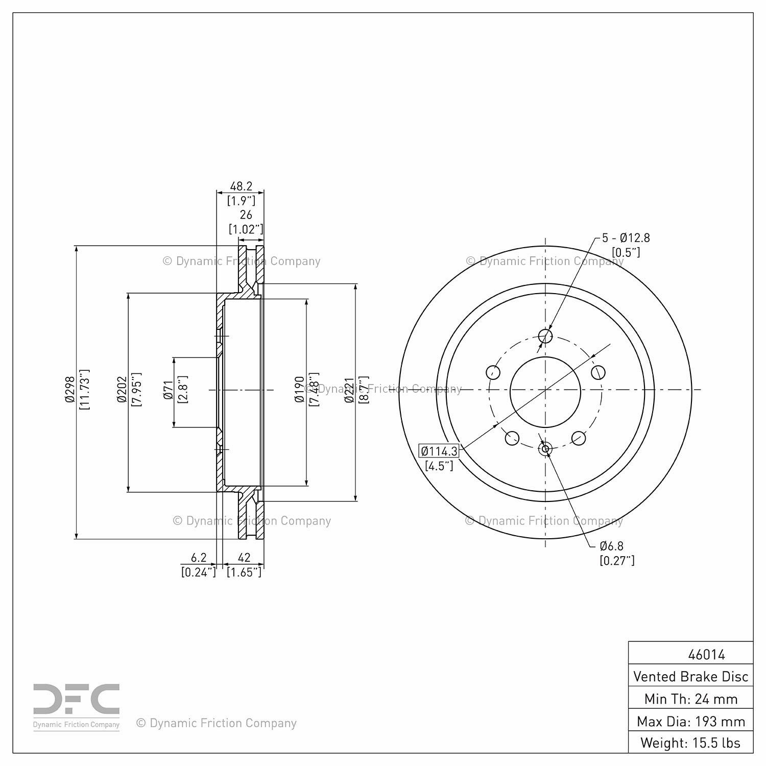 Rear Dynamic Friction Company Disc Brake Rotor 600-46014 (1) For 2003-2007 Cadillac CTS, 2005-2011 Cadillac STS