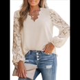 thumbnail image 2 of Blusa Elegante de Encaje para Mujer, Larga, Cuello en V, Ojales, Elegante, para Fiesta, Floral, con Cuello en V Festoneado Albaricoque S, 2 of 9
