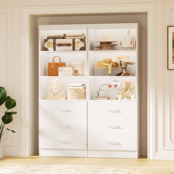 Homieasy 47.2" Closet System, Closet Organizer System with 6 Wood Drawers, Modular Small Walk-in Closets Storage Unit, White