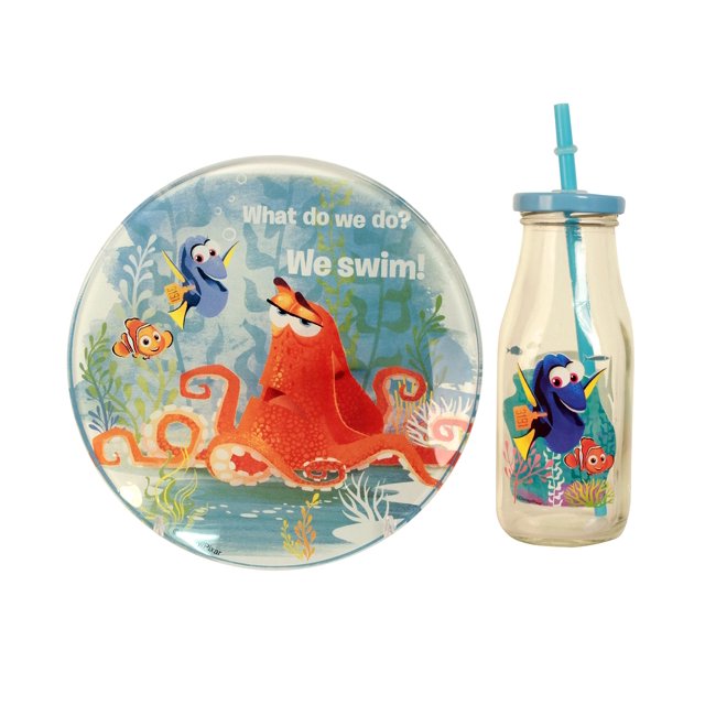Disney 3 Piece Finding Dory Bottle and Plate Snack Set, Multicolor
