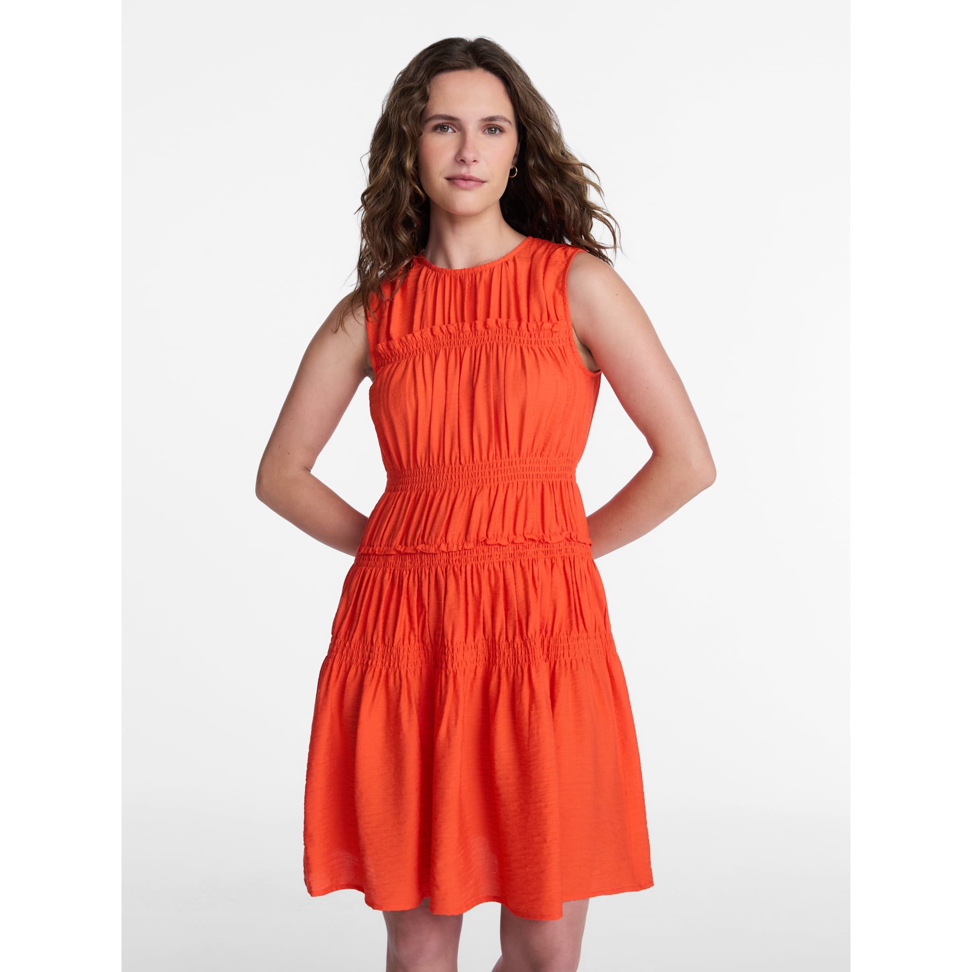 Time and Tru Women's Plus Size Smocked Sleeveless Mini Dress, Sizes 1X-4X