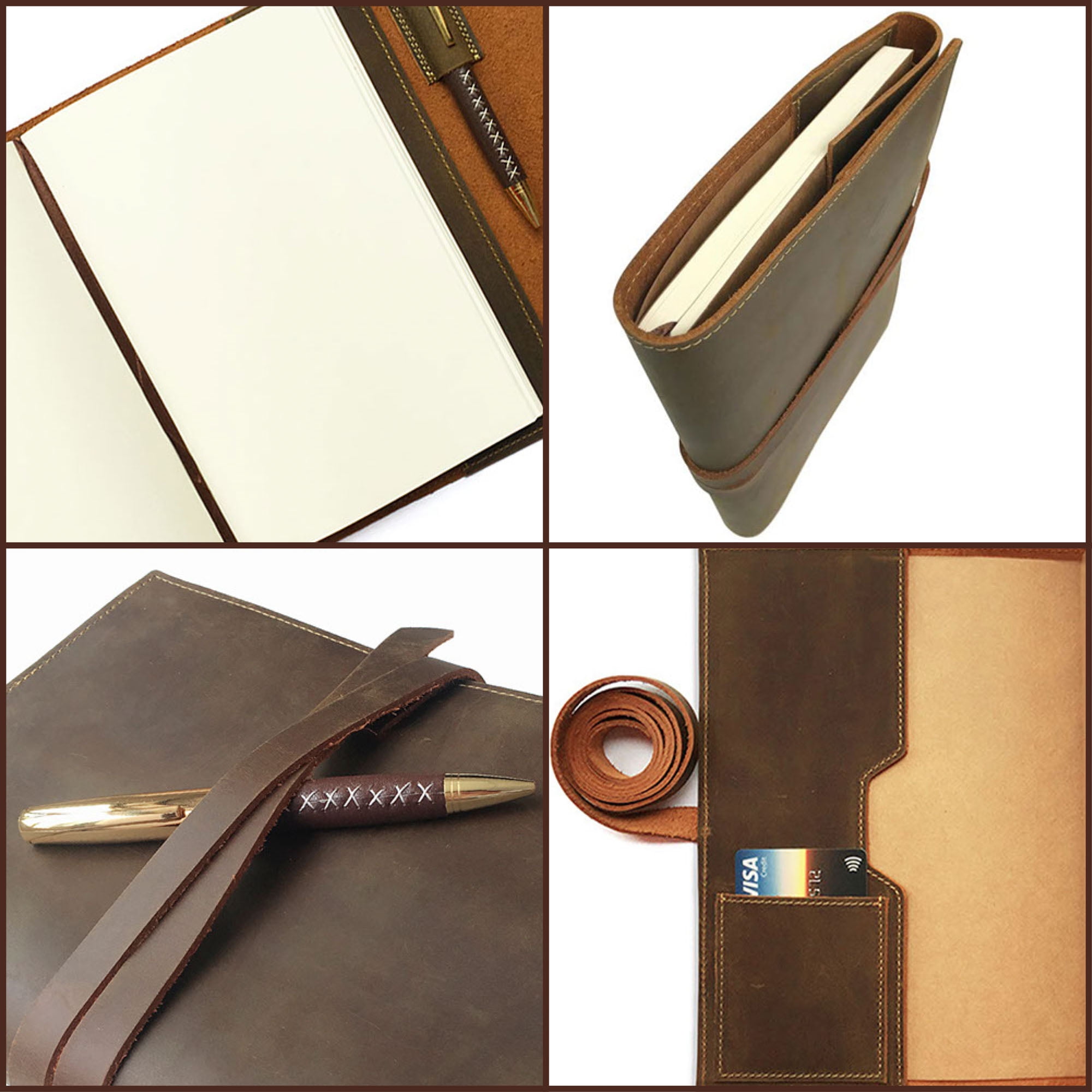 Leather Bound Journal for Men and Women, Handmade Gift Set with Refillable Journal and Stylish Pen, Vintage Notebook, Sketchbook, Planner and Diary (240 Plain Page Notepad) (8.8x6.5")