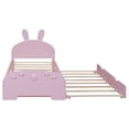 thumbnail image 4 of Twin Size Wood Platform Bed with Cartoon Ears Shaped Headboard and Trundle, Wood Platform Bed Frame with Headboard(Pink, Twin), 4 of 9