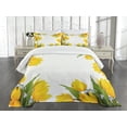 thumbnail image 3 of Ambesonne Yellow Flower Quilted Bedspread Set 3 Pcs, Yellow Tulips, Queen Size, Fern Green Mustard, 3 of 5