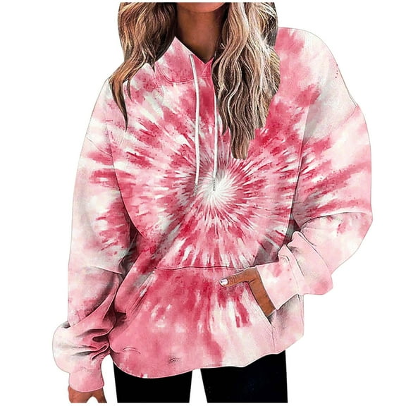 Hoodies for Women Fashion Tie Dye Gradient Oversized Sweatshirt Plus Size Loose Fit Cute Hooded Jacket Outwears Drawstring Fall Pullover Tops with Pocket