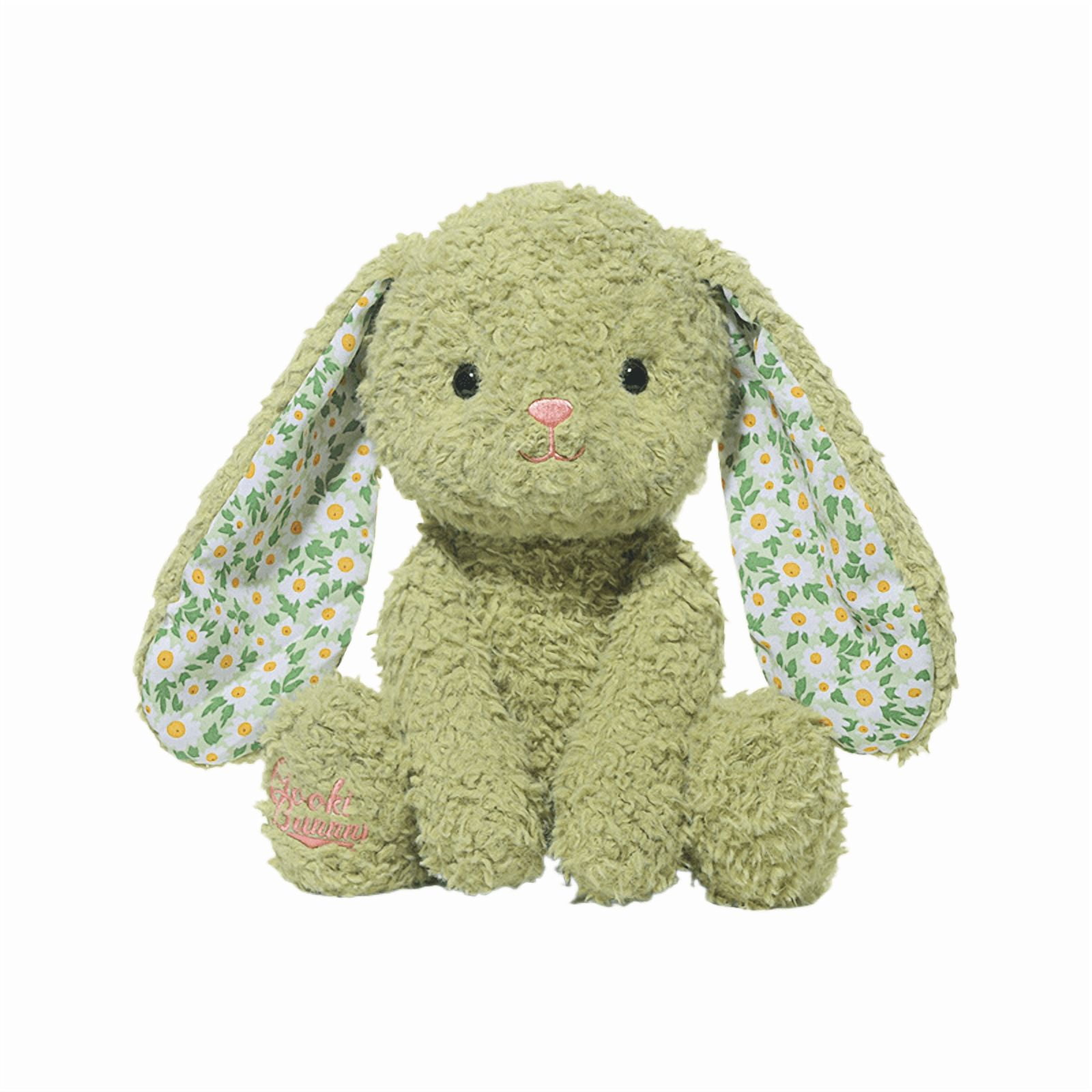 Hengshan Bunny Stuffed Animal Soft Floppy Ear Rabbit Plush Toy with Floral Print Inner Ears Cute Cuddle Bunny Doll in 5 Colors Purple Cream Green Yellow Pink Gift for Kids Girls