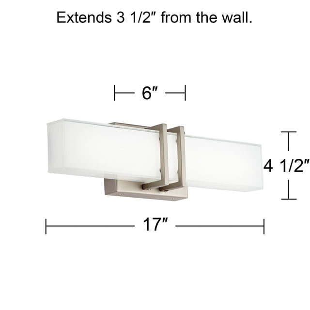 Possini Euro Design Exeter Modern Art Deco Wall Mount Light LED Brushed Nickel Silver Metal 17" Wide Vanity Fixture Rectangular Silk Screened Glass Shade Decor for Bathroom Over Mirror House Home