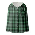 thumbnail image 5 of Women Plaid Hooded Jackets Drawstring Fall Long Sleeve Button Down Shackets Winter Warm Trendy Fashion Loose Clothing, 5 of 5